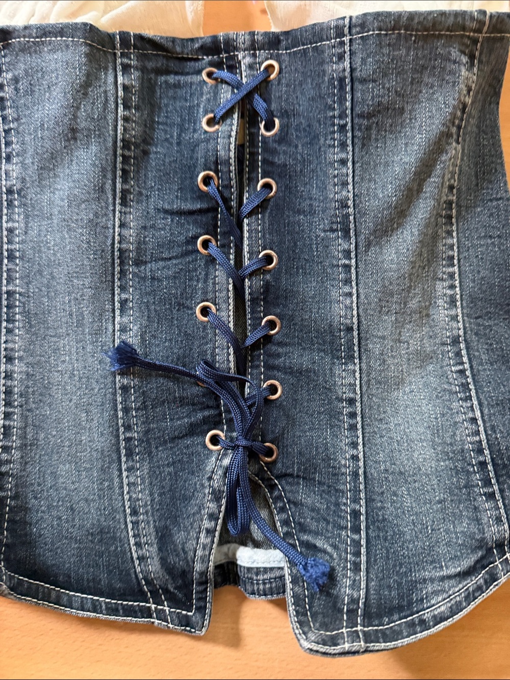 Ungaro Fever Cream Halter with Dark Blue Denim Corset - Picture 3 of 6